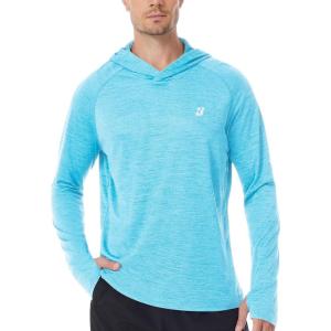 imageRoadbox UPF 50 Fishing Shirts for Men Long Sleeve UV Sun Protection Lightweight Rash Guard Hoodie for Hiking WorkoutLight Blue