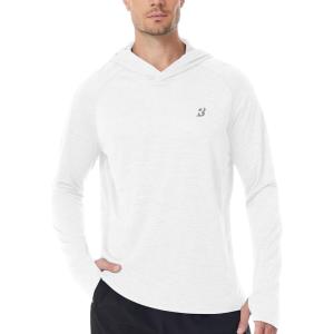 imageRoadbox UPF 50 Fishing Shirts for Men Long Sleeve UV Sun Protection Lightweight Rash Guard Hoodie for Hiking WorkoutWhite