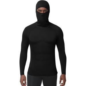 imageRoadbox Mens Compression Shirt Hoodie with Mask Long Sleeve Workout Athletic Base Layer Sports Gym Running Undershirt TopBlack