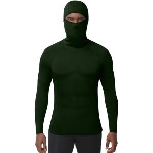 imageRoadbox Mens Compression Shirt Hoodie with Mask Long Sleeve Workout Athletic Base Layer Sports Gym Running Undershirt TopGreen
