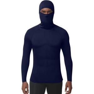 imageRoadbox Mens Compression Shirt Hoodie with Mask Long Sleeve Workout Athletic Base Layer Sports Gym Running Undershirt TopNavy Blue