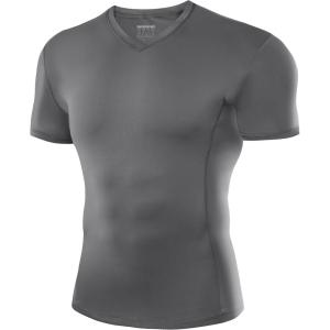 imageRoadbox Mens Compression Shirt Short Sleeve VNeck Gym Running Sports TShirt Cool Dry Athletic Base Layer UndershirtsLight Gray