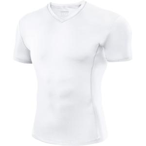 imageRoadbox Mens Compression Shirt Short Sleeve VNeck Gym Running Sports TShirt Cool Dry Athletic Base Layer UndershirtsWhite