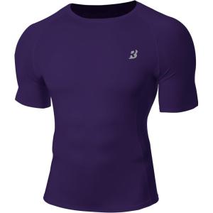 imageRoadbox Compression Shirt Men Short Sleeve Cool Dry Base Layer Athletic Undershirts Workout TShirt for Sports Gym RunningPurple
