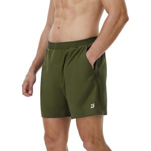 imageRoadbox Mens 5 Inch Running Athletic Quick Dry Shorts with Pockets for Workout Gym ExerciseOlive Green