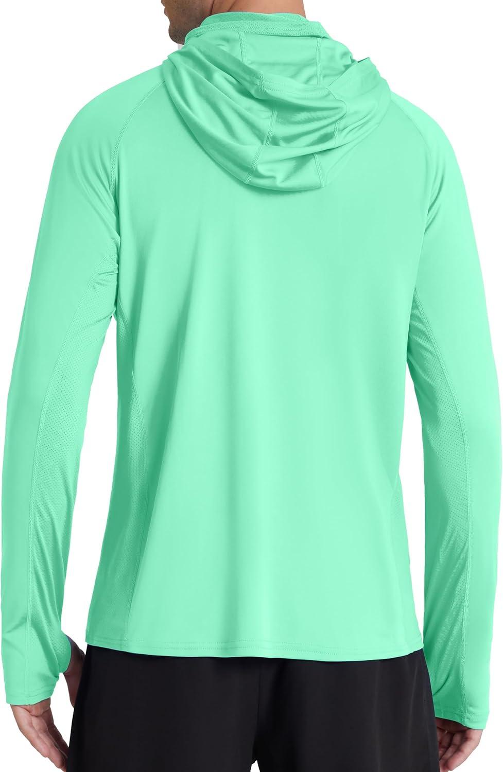 imageRoadbox Mens UPF 50 Hooded Fishing Shirts Long Sleeve Sun Protection Hoodie Hiking Running Swimming Rash Guard with MaskSeaweed Green
