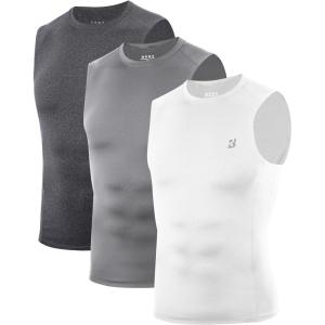 imageRoadbox 3 Pack Mens Sleeveless Compression Shirt Cool Dry Athletic Workout Tank Top Sports Running Gym Base Layer Shirts3 Pack Dark Gray  White  Light Gray