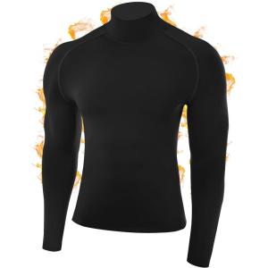imageRoadbox Mens Thermal Compression Shirts Mock Turtleneck Long Sleeve Fleece Lined Undershirt Base Layer for Winter WorkoutBlack