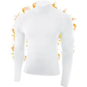 imageRoadbox Mens Thermal Compression Shirts Mock Turtleneck Long Sleeve Fleece Lined Undershirt Base Layer for Winter WorkoutWhite