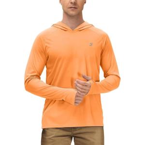 imageRoadbox Mens UPF 50 Sun Protection Shirts Outdoor UV Long Sleeve Fishing Hoodie Shirt for Hiking Running Workout SwimmingElectric Orange