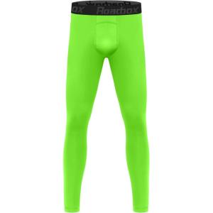 imageRoadbox Boys Compression Pants Youth Quick Dry Spandex Tights Leggings for Running Football BasketballFluorescent Green