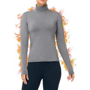 imageRoadbox Womens Thermal Underwear Tops Turtleneck Warm Fleece Lined Long Sleeve Shirts Winter Cold Weather Ski Base LayerLight Gray