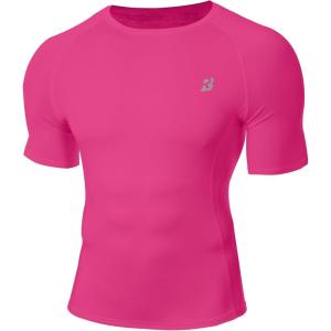 imageRoadbox Compression Shirt Men Short Sleeve Cool Dry Base Layer Athletic Undershirts Workout TShirt for Sports Gym RunningRose Red