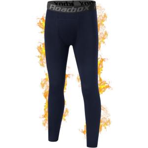 imageRoadbox Youth Boys Thermal Compression Pants Fleece Lind Base Layer Sports Leggings Athletic Tights for Cold Weather1 Pack Navy Blue
