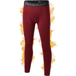 imageRoadbox Youth Boys Thermal Compression Pants Fleece Lind Base Layer Sports Leggings Athletic Tights for Cold Weather1 Pack Red