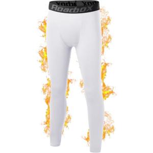imageRoadbox Youth Boys Thermal Compression Pants Fleece Lind Base Layer Sports Leggings Athletic Tights for Cold Weather1 Pack White