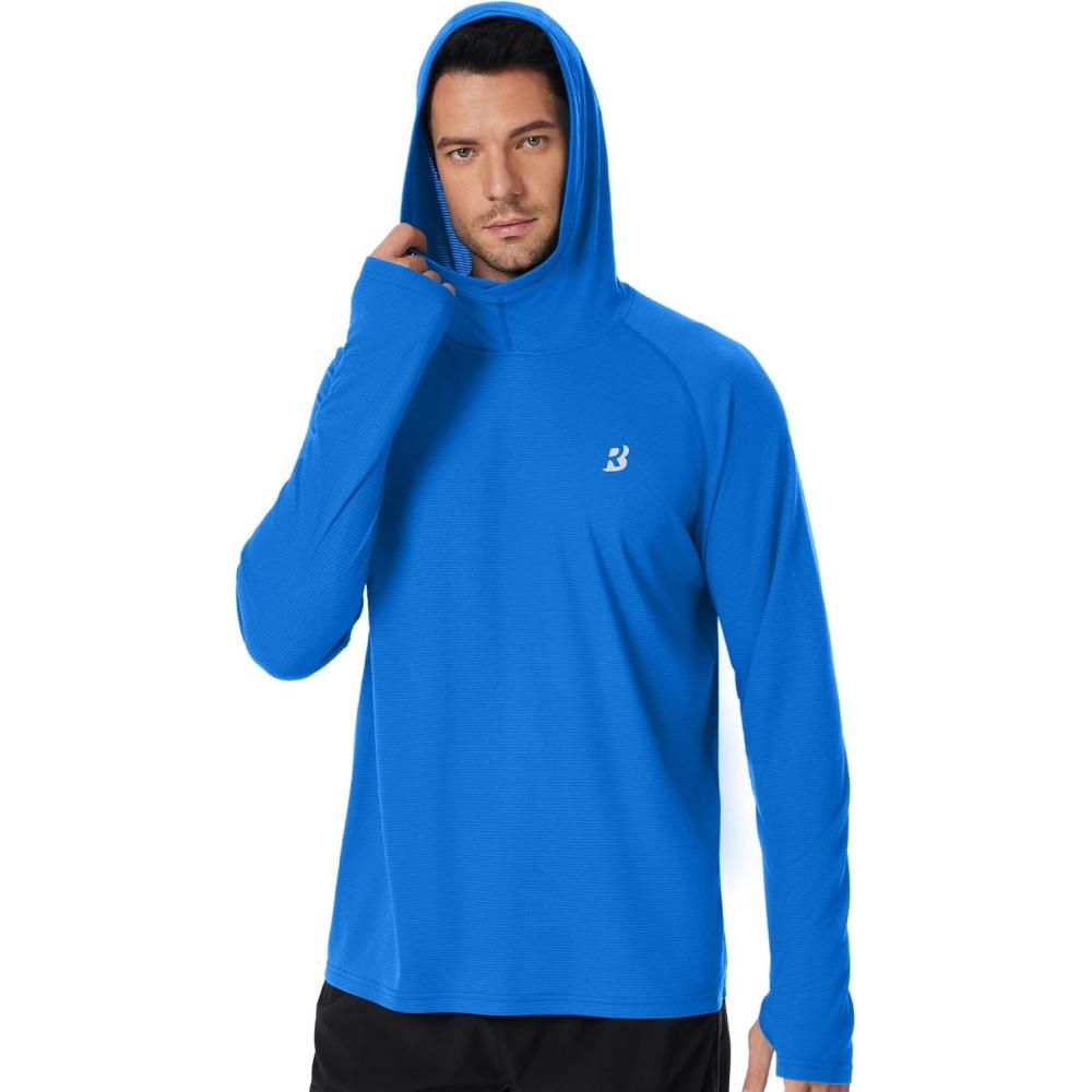 imageRoadbox Mens UPF 50 Fishing Shirt Long Sleeve UV Sun Protection Hoodies Quick Dry Rash Guard for Hiking Outdoor WorkingStyle 2lake Blue