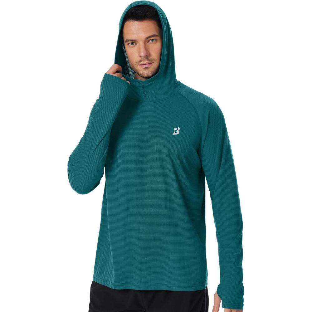 imageRoadbox Mens UPF 50 Fishing Shirt Long Sleeve UV Sun Protection Hoodies Quick Dry Rash Guard for Hiking Outdoor WorkingStyle 2malachite Green
