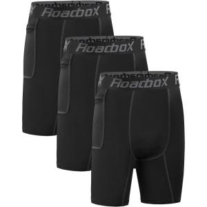 imageRoadbox Youth Boys Compression Shorts  Spandex Athletic Kids Running Compression Underwear for Basketball Baseball Soccer07 Blackblackblack