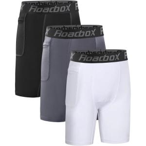 imageRoadbox Youth Boys Compression Shorts  Spandex Athletic Kids Running Compression Underwear for Basketball Baseball Soccer08 Blackwhitegrey