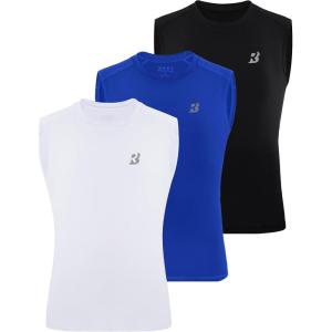 imageRoadbox Boys Youth Sleeveless Compression Shirt Quick Dry Kids Football Undershirt Athletic Soft Tank Tops Sport BasketballBlackwhiteblue