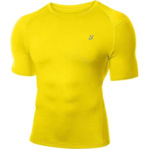 imageRoadbox Mens Compression Shirt Short Sleeve Cool Dry Athletic Football Base Layer Tops Sports Running Workout T ShirtsGolden Yellow