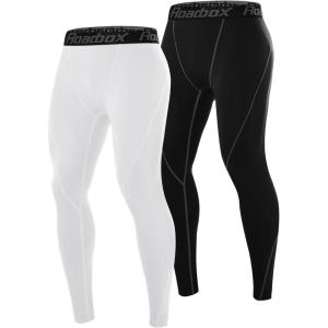 imageRoadbox Mens Compression Pants Running Tights Performance Sports Workout Leggings Athletic Base Layer for Gym BasketballBlackwhite