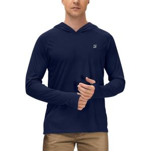 imageRoadbox Mens UPF 50 Long Sleeve Sun Hoodie Fishing Shirts for MenUV Protection Hooded for Hiking Running WorkoutDark Blue