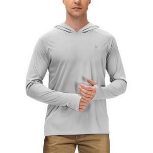 imageRoadbox Mens UPF 50 Long Sleeve Sun Hoodie Fishing Shirts for MenUV Protection Hooded for Hiking Running WorkoutGrey