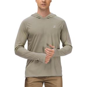 imageRoadbox Mens UPF 50 Long Sleeve Sun Hoodie Fishing Shirts for MenUV Protection Hooded for Hiking Running WorkoutKhaki