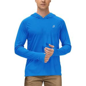 imageRoadbox Mens UPF 50 Long Sleeve Sun Hoodie Fishing Shirts for MenUV Protection Hooded for Hiking Running WorkoutLake Blue