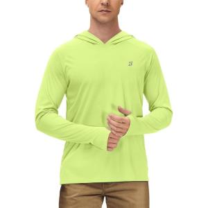 imageRoadbox Mens UPF 50 Long Sleeve Sun Hoodie Fishing Shirts for MenUV Protection Hooded for Hiking Running WorkoutLemon Yellow
