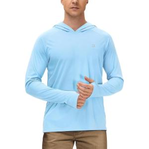 imageRoadbox Mens UPF 50 Long Sleeve Sun Hoodie Fishing Shirts for MenUV Protection Hooded for Hiking Running WorkoutLight Blue