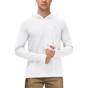 imageRoadbox Mens UPF 50 Long Sleeve Sun Hoodie Fishing Shirts for MenUV Protection Hooded for Hiking Running WorkoutWhite