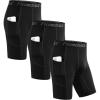 image:imageRoadbox Mens Compression Shorts with Pockets 3 Pack 9 Performance Running Base Layer for Workout Sports Underwear