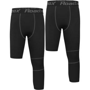 image:imageRoadbox Boys One Leg Compression Pants 2Pack 34 Athletic Basketball Leggings Youth Sports Baselayer Tights03 Blackblack