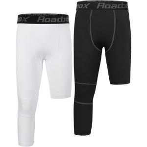 image:imageRoadbox Boys One Leg Compression Pants 2Pack 34 Athletic Basketball Leggings Youth Sports Baselayer Tights06 Blackwhiteright Long