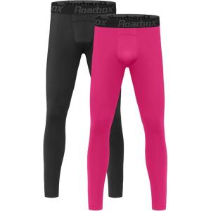 image:imageRoadbox 2 Pack Boys Compression Pants Leggings Base Layer Underwear Youth Quick Dry Spandex Tights Running FootballBlackrose Red