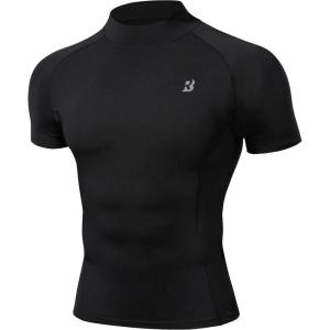 image:imageRoadbox Mens Compression Shirt Short Sleeve Mock Turtleneck Athletic Undershirt Cool Dry Base Layer Top for Gym WorkoutBlack