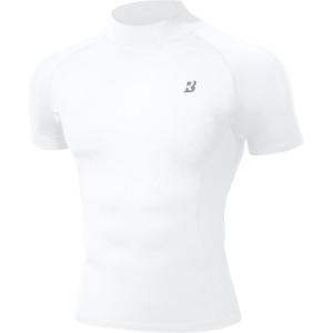 image:imageRoadbox Mens Compression Shirt Short Sleeve Mock Turtleneck Athletic Undershirt Cool Dry Base Layer Top for Gym WorkoutWhite