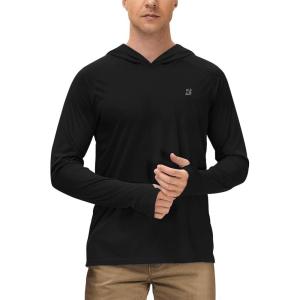 image:imageRoadbox Mens UPF 50 Long Sleeve Sun Hoodie Fishing Shirts for Men UV Protection Hooded for Hiking Running WorkoutBlack