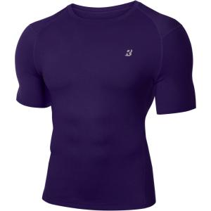 image:imageRoadbox Mens Compression Shirt Short Sleeve Cool Dry Athletic Football Base Layer Tops Sports Running Workout T ShirtsDark Purple