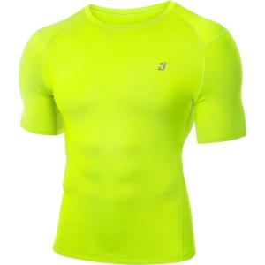 image:imageRoadbox Mens Compression Shirt Short Sleeve Cool Dry Athletic Football Base Layer Tops Sports Running Workout T ShirtsFluorescent Yellow