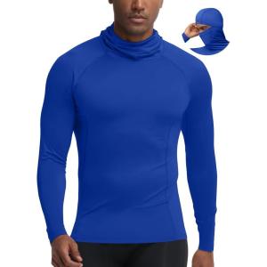 image:imageRoadbox Mens Compression Shirt Hoodie with Mask Long Sleeve Workout Athletic Base Layer Sports Gym Running Undershirt TopRoyal Blue