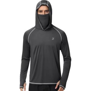 image:imageRoadbox UPF 50 Fishing Shirts for Men Long Sleeve UV Sun Hoodie with Mask Outdoor Swim Hiking Running Workout Rash GuardDark Gray