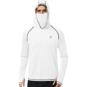 image:imageRoadbox UPF 50 Fishing Shirts for Men Long Sleeve UV Sun Hoodie with Mask Outdoor Swim Hiking Running Workout Rash GuardWhite