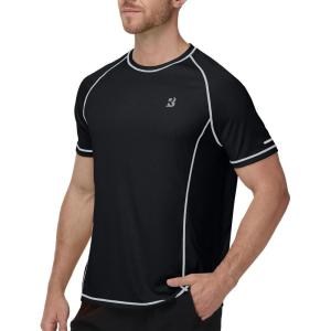 image:imageRoadbox Mens Short Sleeve Swim Shirt UPF 50 Quick Dry Rash Guard UV Sun Protection Water TShirt for Beach and SurfingBlack