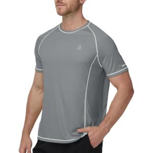 image:imageRoadbox Mens Short Sleeve Swim Shirt UPF 50 Quick Dry Rash Guard UV Sun Protection Water TShirt for Beach and SurfingEco Gray