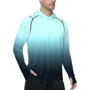 image:imageRoadbox Mens UPF 50 Sun Protection Hoodie UV Long Sleeve Fishing Shirts Outdoor Swim Hiking Running Workout Rash GuardDark Blue Green Gradient