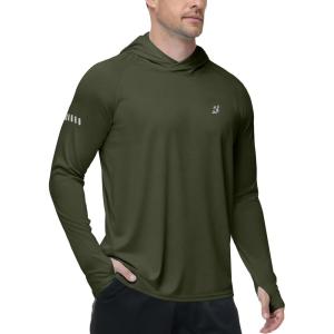 image:imageRoadbox Mens UPF 50 Sun Protection Hoodie UV Long Sleeve Fishing Shirts Outdoor Swim Hiking Running Workout Rash GuardDark Green